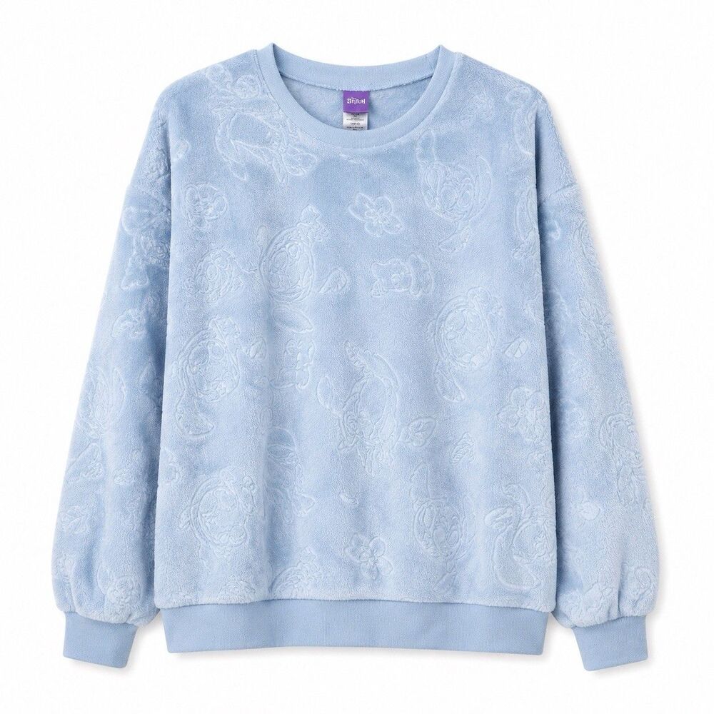 Stitch Women’s Plush Winter Sweater Light Blue Size Juniors Large (11-13) NWOT